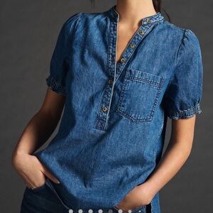 Pilcro Aly-Puff Sleeve Denim Blouse